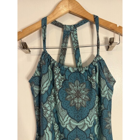 Prana Women’s S Quinn Dress Teal Geometric Pattern Shelf Bra Knee Length Dress - Picture 2 of 9
